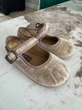 Velvet Mary Jane Dress Shoes in Taupe for Kids